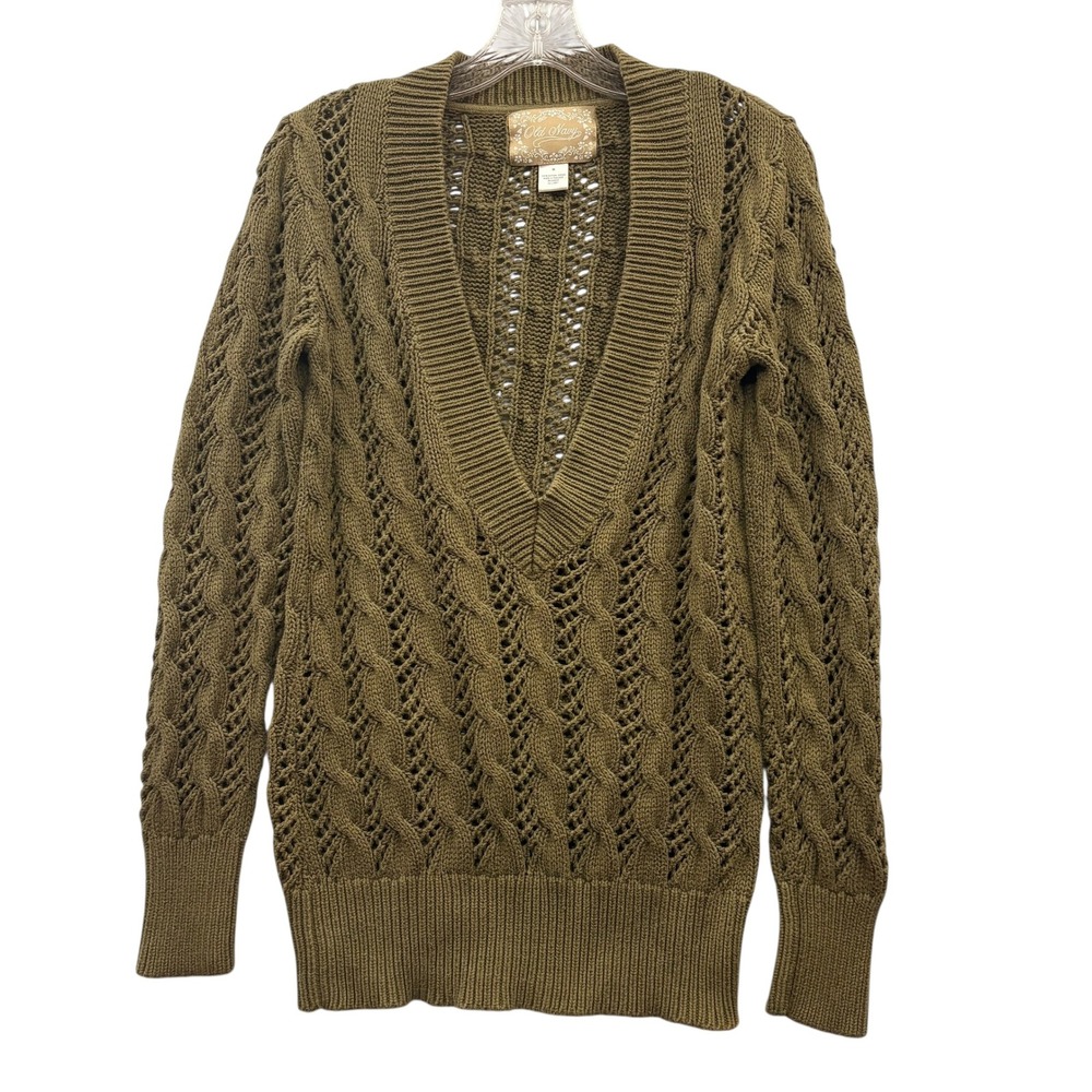 Y2K Old Navy Women's Olive‎ Green Cable Knit Open Weave Pullover Sweater Size M